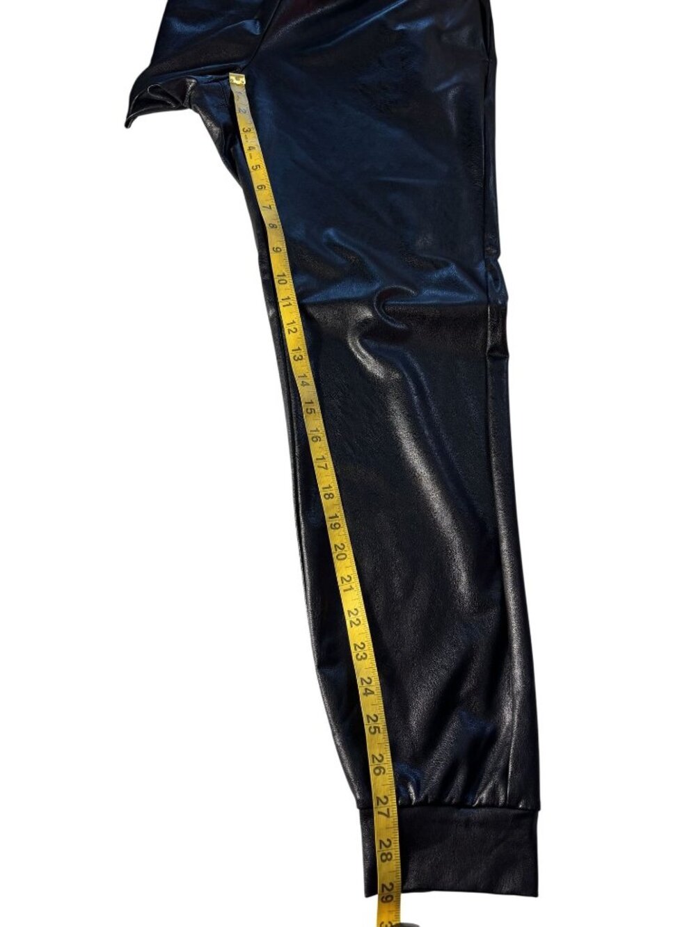 Commando Black Faux Leather Jogger Pants With Elastic Waistband & Cuffed Ankles - Picture 7 of 13